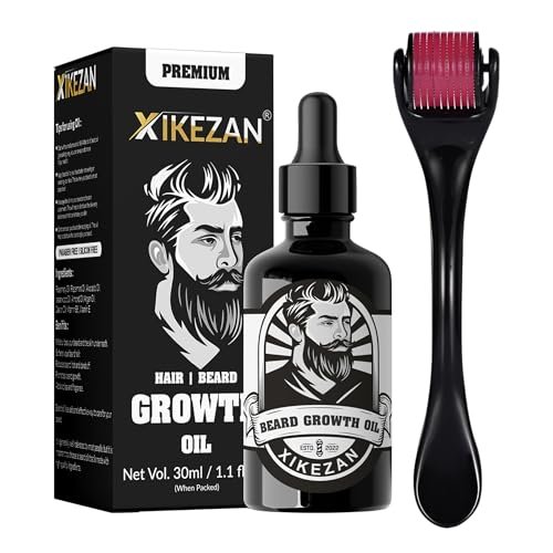 XIKEZAN Men's Beard oil for men | Beard Growth Oil -30ml | All Natural Formula for a Fuller | Healthier Beard and Hair - Softens, Strengthens | Beard Promotes and Growth (Beard Oil with Roller)