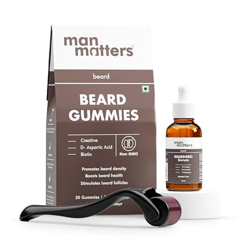 Man Matters Ultimate Beard Growth Kit With Beard Serum, Beard Gummies & Advance Derma Roller | With 4% Anagain, 1% Rosemary, Biotin | For Beard Growth & Nourishment | SLS & Alcohol Free