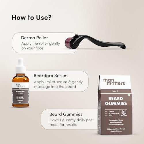 Man Matters Ultimate Beard Growth Kit With Beard Serum, Beard Gummies & Advance Derma Roller | With 4% Anagain, 1% Rosemary, Biotin | For Beard Growth & Nourishment | SLS & Alcohol Free - Image 4