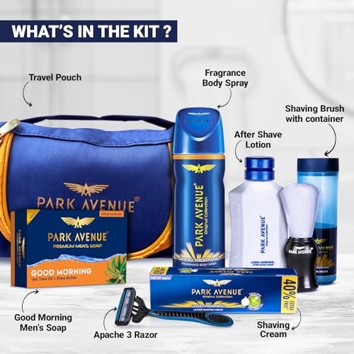 Park Avenue Good Morning Grooming Collection 7 in-1 Combo Grooming Kit for Men | Gift Set for Men | Father’s Day Gift for Dad | Shaving Kit for Men | Shaving Foam | After Shave | Gift Hamper for Men, Husband, Boyfriend | Free Travel Pouch Inside - Image 4