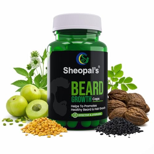 Sheopals Beard Growth 60 Capsules – Ayurvedic Blend with Amla Bhringraj, Methi, Kalonji & Harad – Supports Stronger, Fuller & Thicker Beard Growth | Solves Uneven & Patchy Beard