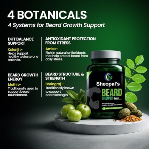 Sheopals Beard Growth 60 Capsules – Ayurvedic Blend with Amla Bhringraj, Methi, Kalonji & Harad – Supports Stronger, Fuller & Thicker Beard Growth | Solves Uneven & Patchy Beard - Image 2