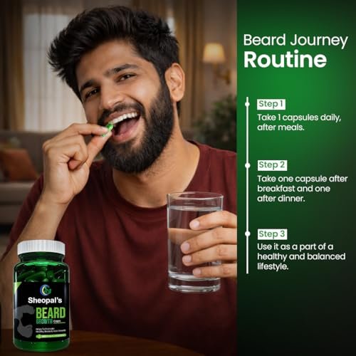 Sheopals Beard Growth 60 Capsules – Ayurvedic Blend with Amla Bhringraj, Methi, Kalonji & Harad – Supports Stronger, Fuller & Thicker Beard Growth | Solves Uneven & Patchy Beard - Image 4
