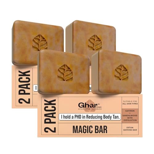 Ghar Soaps Sandalwood & Saffron Magic Soaps For Bath (100 Gms Pack Of 4) | Paraben Free | Chandan & Kesar Bath Soap | Handmade Soaps For Glowing | Skin Brightening Soap For Men & Women