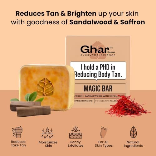 Ghar Soaps Sandalwood & Saffron Magic Soaps For Bath (100 Gms Pack Of 4) | Paraben Free | Chandan & Kesar Bath Soap | Handmade Soaps For Glowing | Skin Brightening Soap For Men & Women - Image 3