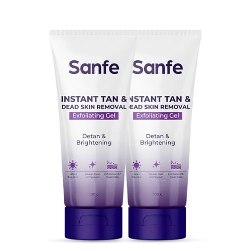 Sanfe Instant Tan & Dead Skin Removal Exfoliating Gel | AHA Exfoliating Gel | Removes Tan, Dead Skin & Impurities | Brightening & Smooth | Suitable for All Skin Types | 100g | Pack of 2