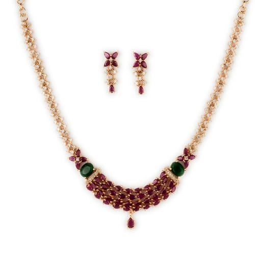 Sasitrends Traditional Micro Gold Plated American Diamond Stone Designer Jewellery Set for Women & Girls…