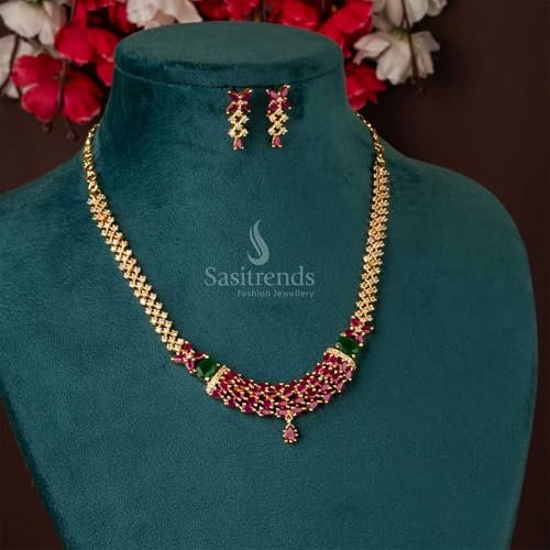 Sasitrends Traditional Micro Gold Plated American Diamond Stone Designer Jewellery Set for Women & Girls… - Image 4