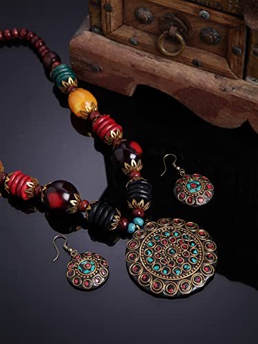 Shining Diva Fashion Latest Stylish Traditional Tibetan Pendant Necklace Jewellery Set for Women - Image 2