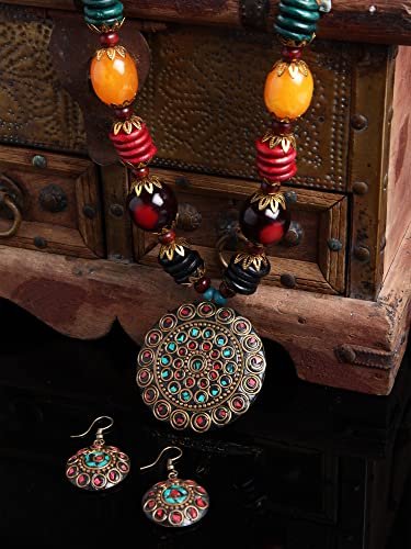 Shining Diva Fashion Latest Stylish Traditional Tibetan Pendant Necklace Jewellery Set for Women - Image 3