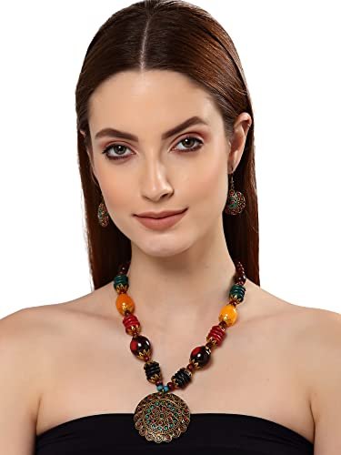 Shining Diva Fashion Latest Stylish Traditional Tibetan Pendant Necklace Jewellery Set for Women - Image 4