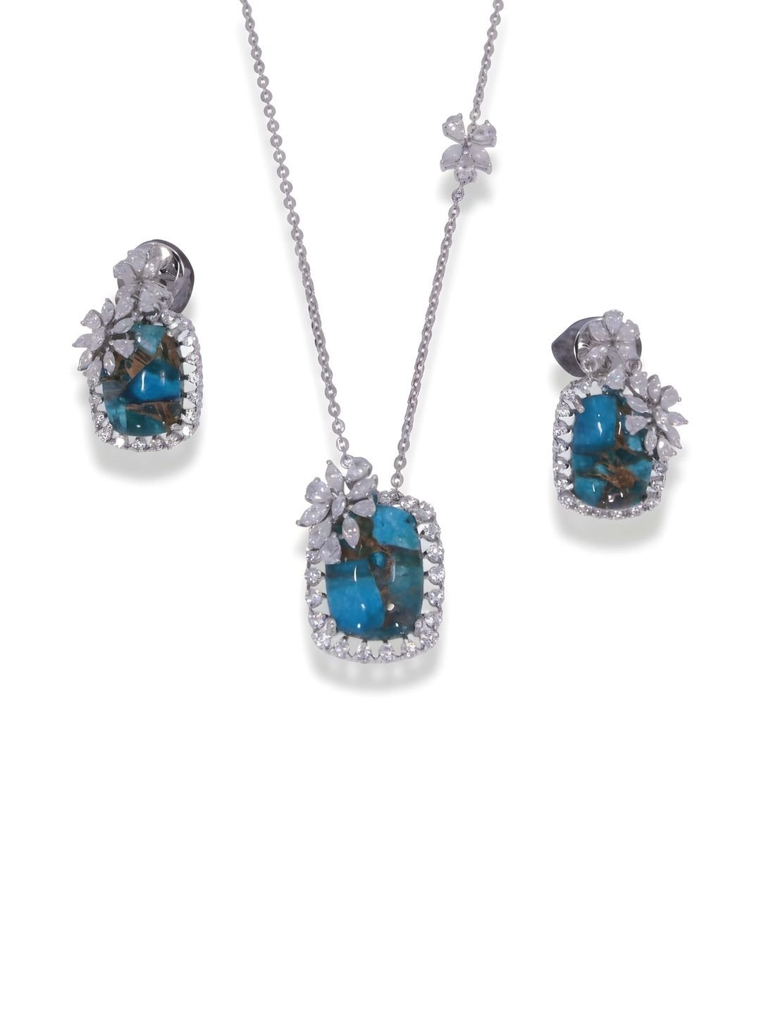JOY & SHINE JOY & SHINE Silver-Plated Cubic Zirconia Stone-Studded Jewellery Set - Image 3