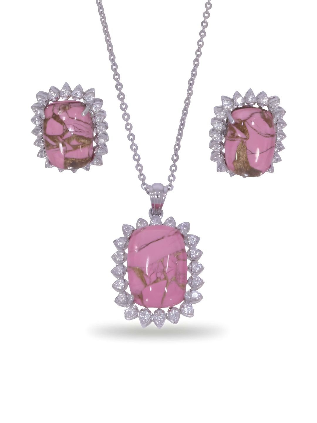 JOY & SHINE JOY & SHINE Silver-Plated Cubic Zirconia Stone-Studded Jewellery Set - Image 2