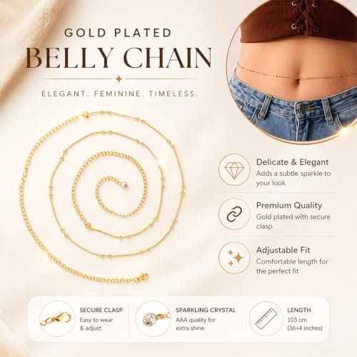 VAMA Adjustable Golden Beads Chain Waist Hip Belly Chains Kamarband Body Kamar karddhani Kamar bandh Saree Vaddanam for Girls & Women - Image 3