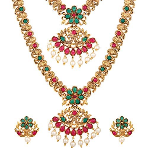Shining Diva Fashion Latest Combo Design Pearl Necklace Set for Women Traditional Gold Plated Jewellery Set for Women (Multicolor) (10592s) - Image 3
