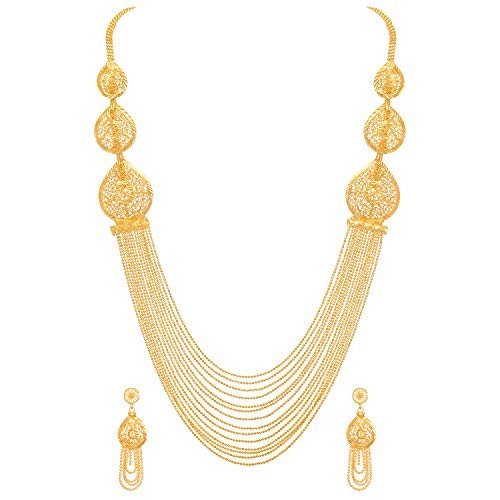 Shining Diva Fashion One Gram Gold Plated Latest Long Chain Traditional Necklace Jewellery Set for Women