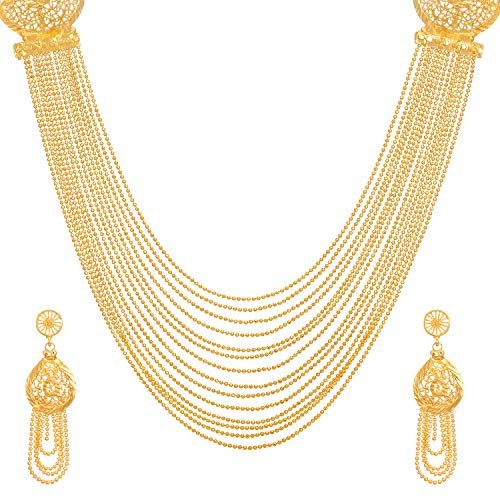 Shining Diva Fashion One Gram Gold Plated Latest Long Chain Traditional Necklace Jewellery Set for Women - Image 3