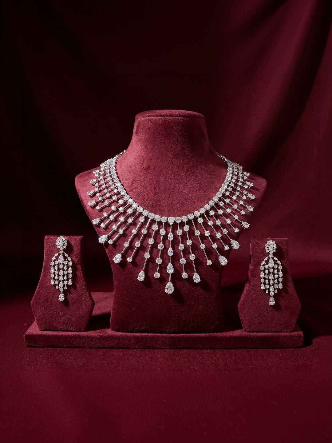 92FIVE JEWELS Sterling Silver Gold-Plated Cubic Zirconia Necklace and Earrings