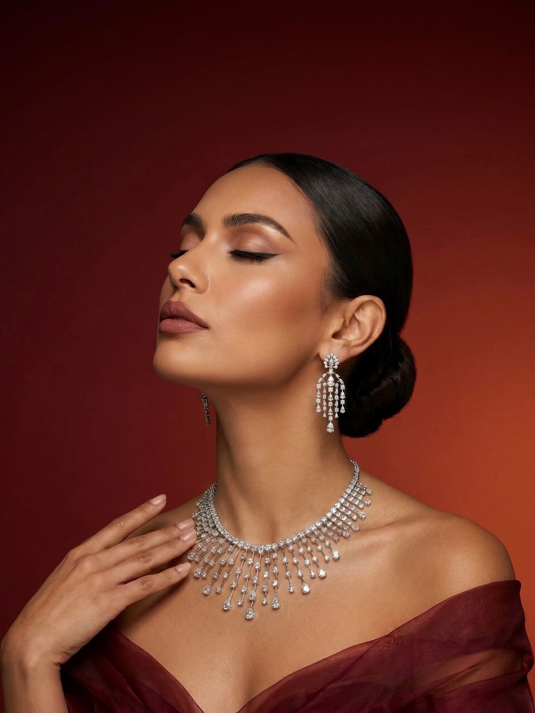 92FIVE JEWELS Sterling Silver Gold-Plated Cubic Zirconia Necklace and Earrings - Image 2