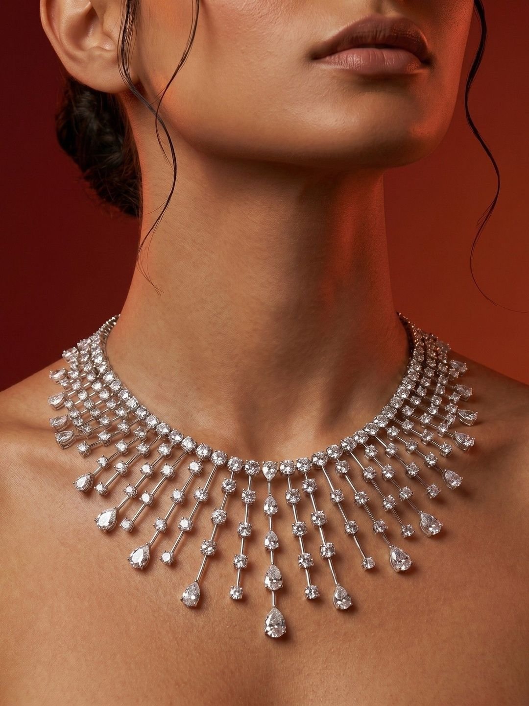 92FIVE JEWELS Sterling Silver Gold-Plated Cubic Zirconia Necklace and Earrings - Image 3