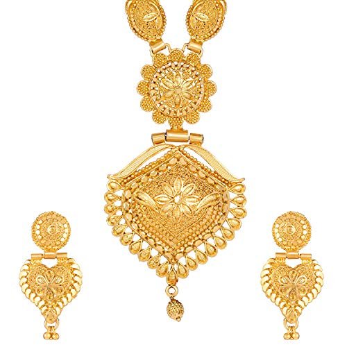 Shining Diva Fashion Latest Long Design Necklace Set For Women Traditional One Gram Gold Plated Jewellery Set for Women (Golden) (11508s)