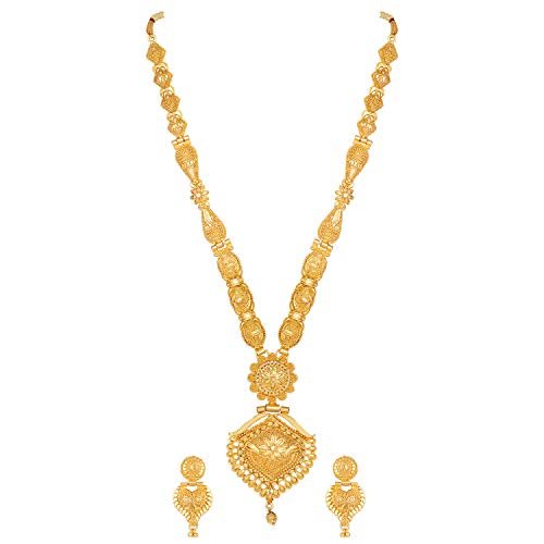 Shining Diva Fashion Latest Long Design Necklace Set For Women Traditional One Gram Gold Plated Jewellery Set for Women (Golden) (11508s) - Image 2