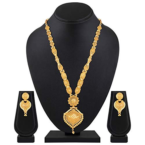 Shining Diva Fashion Latest Long Design Necklace Set For Women Traditional One Gram Gold Plated Jewellery Set for Women (Golden) (11508s) - Image 3