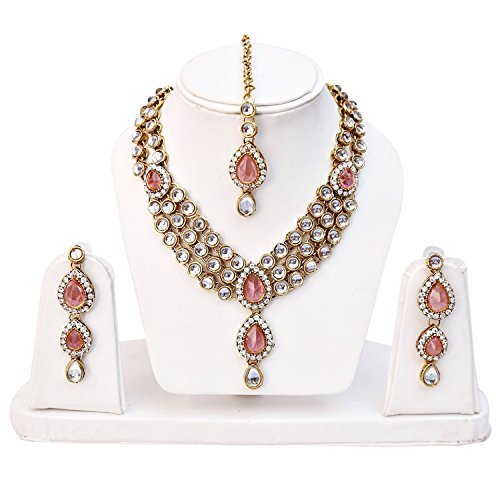 Shining Diva Latest Stylish 18k Gold Plated Traditional Kundan Necklace Jewellery Set for Women - Image 2