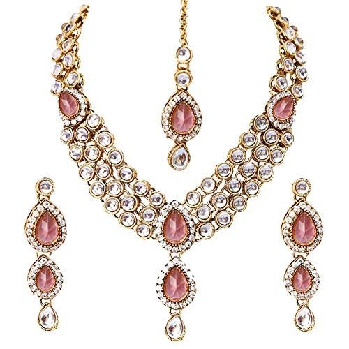 Shining Diva Latest Stylish 18k Gold Plated Traditional Kundan Necklace Jewellery Set for Women - Image 3