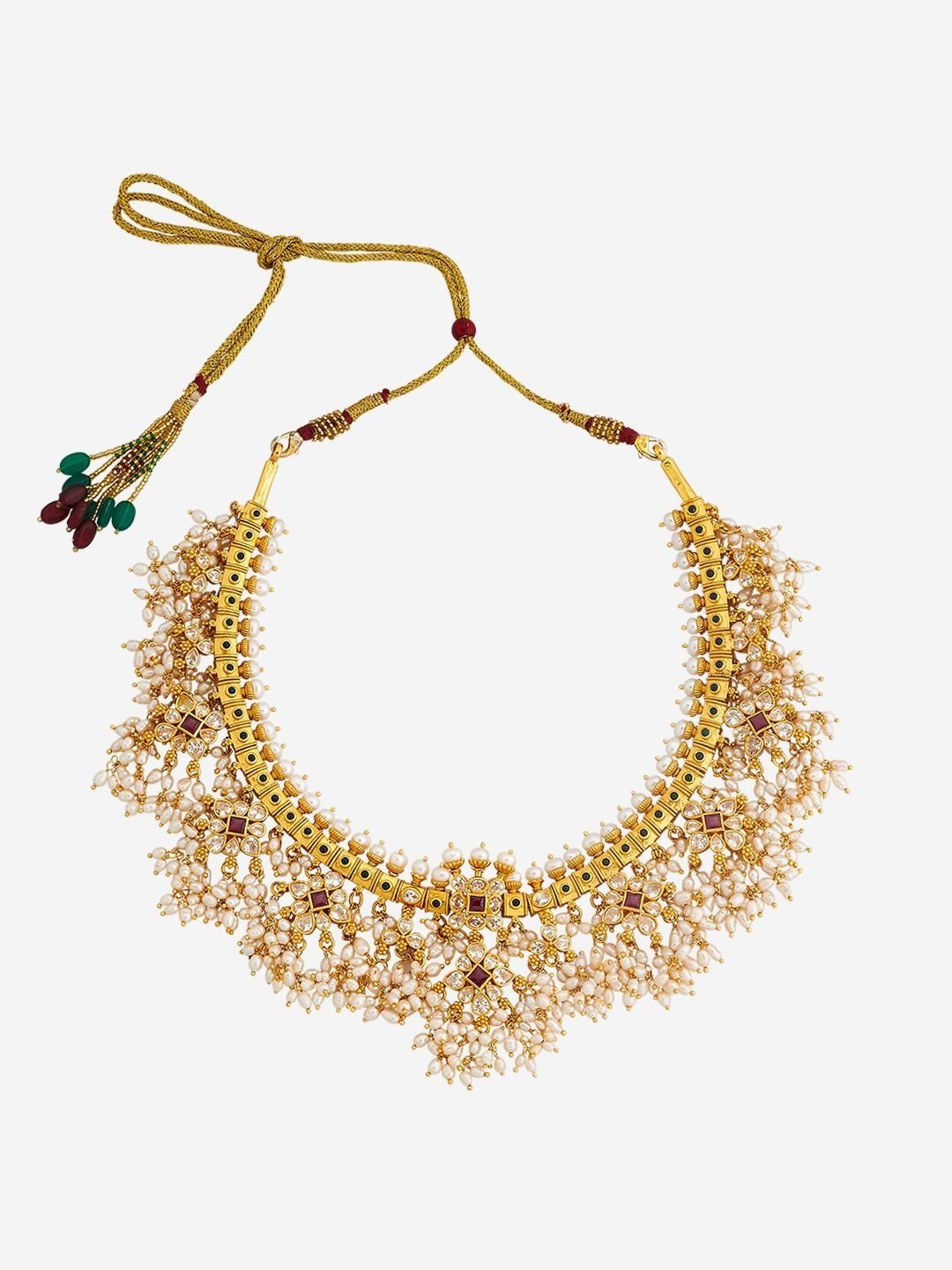 Kushal's Fashion Jewellery Ruby-Green Gold-Plated Ethnic Temple Necklace - Image 3