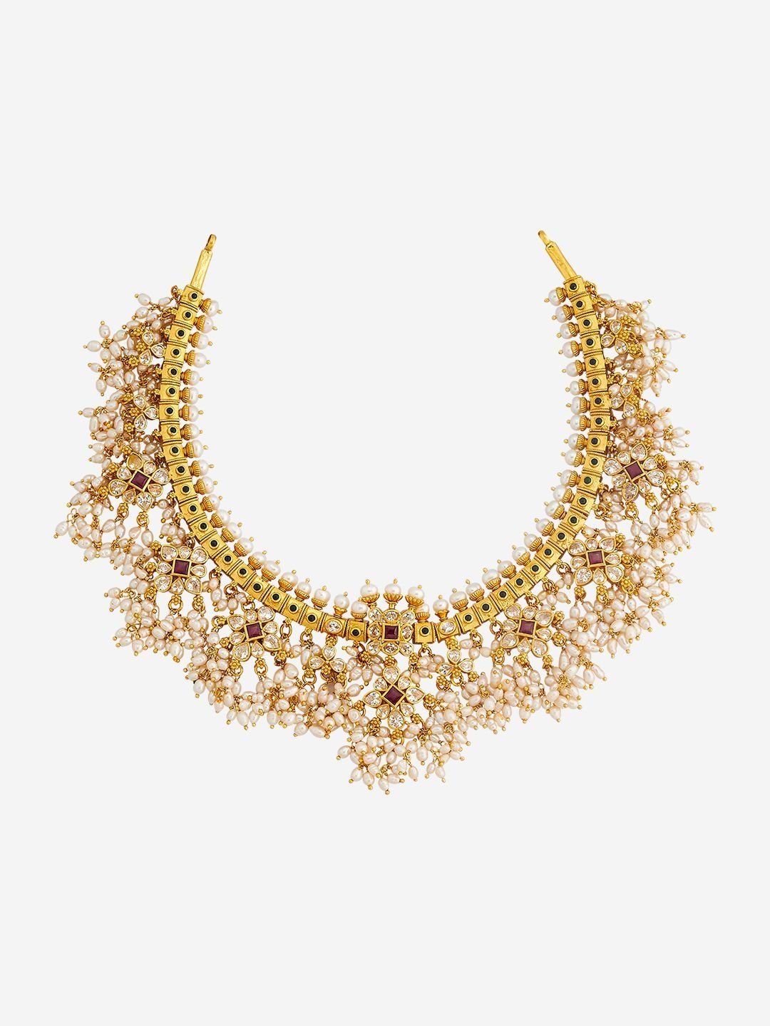 Kushal's Fashion Jewellery Ruby-Green Gold-Plated Ethnic Temple Necklace - Image 4