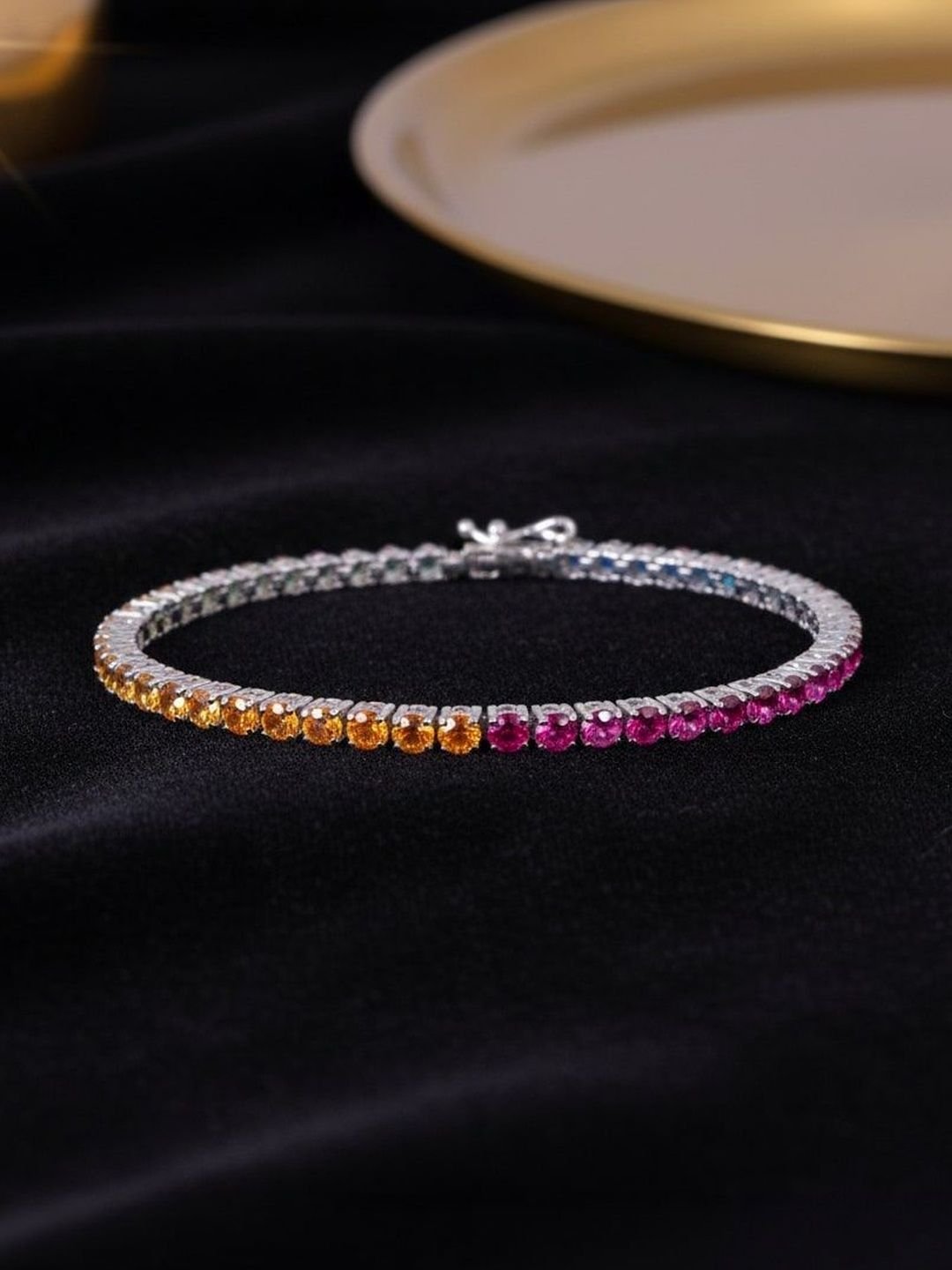 JOY & SHINE Women Sterling Silver Cubic Zirconia  Silver-Plated Link Bracelet - Image 2