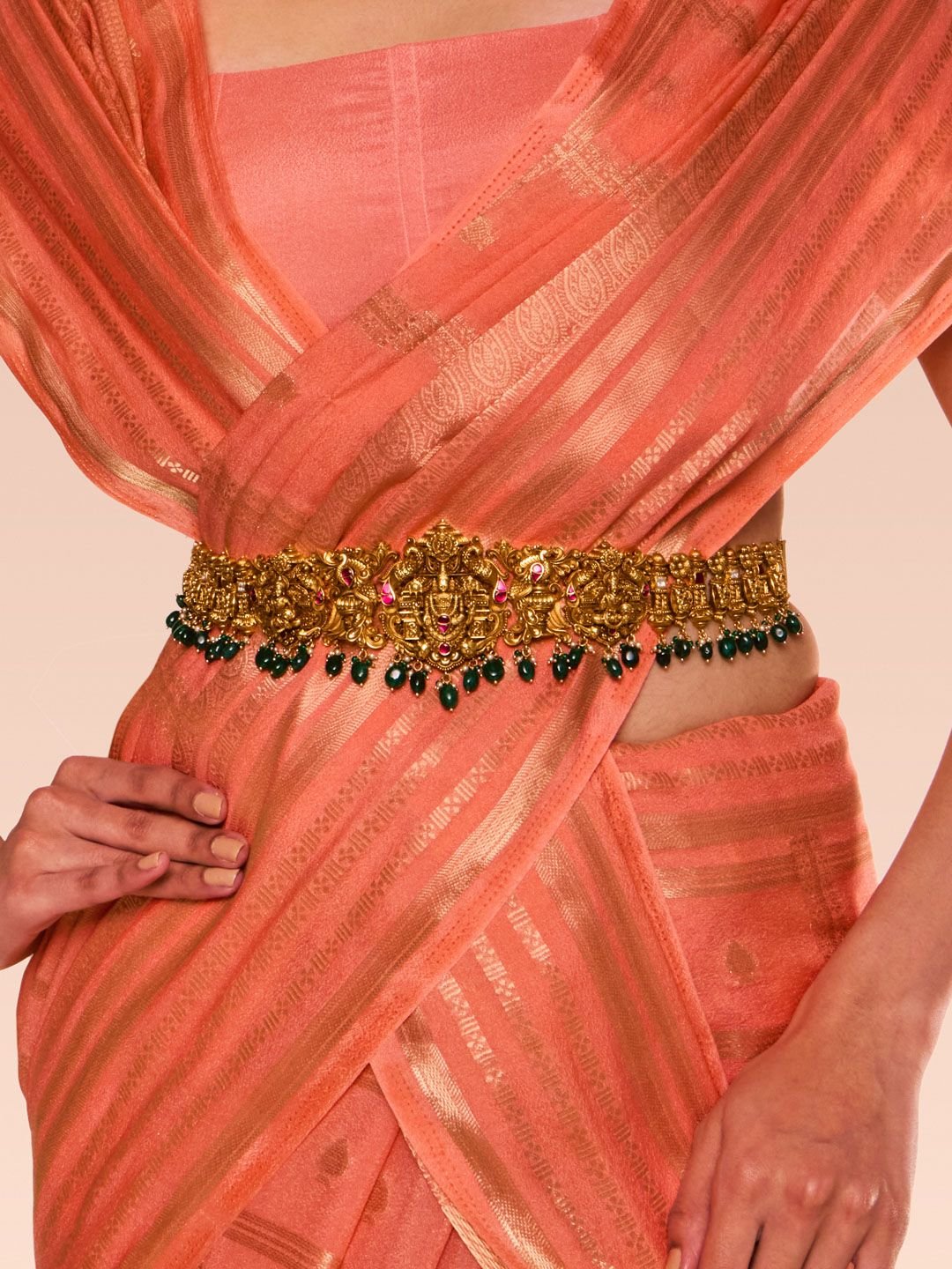 Kushal's Fashion Jewellery Embellished Bridal 92.5 Silver Gold-Plated Stone Waist Chain