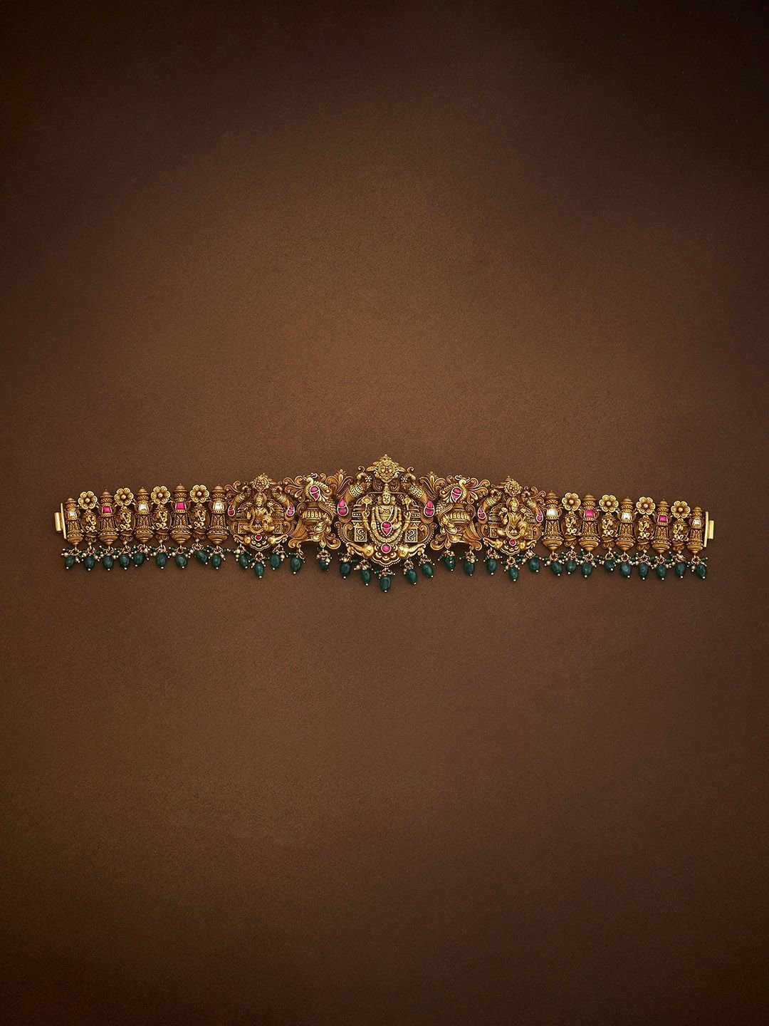 Kushal's Fashion Jewellery Embellished Bridal 92.5 Silver Gold-Plated Stone Waist Chain - Image 2