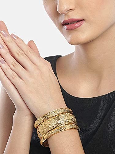 YouBella Fashion Jewellery Traditional Gold Plated Original Gold Look Bracelet Bangle Set of 6 Bangles Jewellery For Girls and Women - Image 2