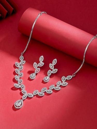 Yellow Chimes Jewellery Set for Women and Girls American Diamond Jewellery Set | Rosegold Rhodium Plated AD Necklace Set for Women | Birthday Gift for Girls & Women - Image 2