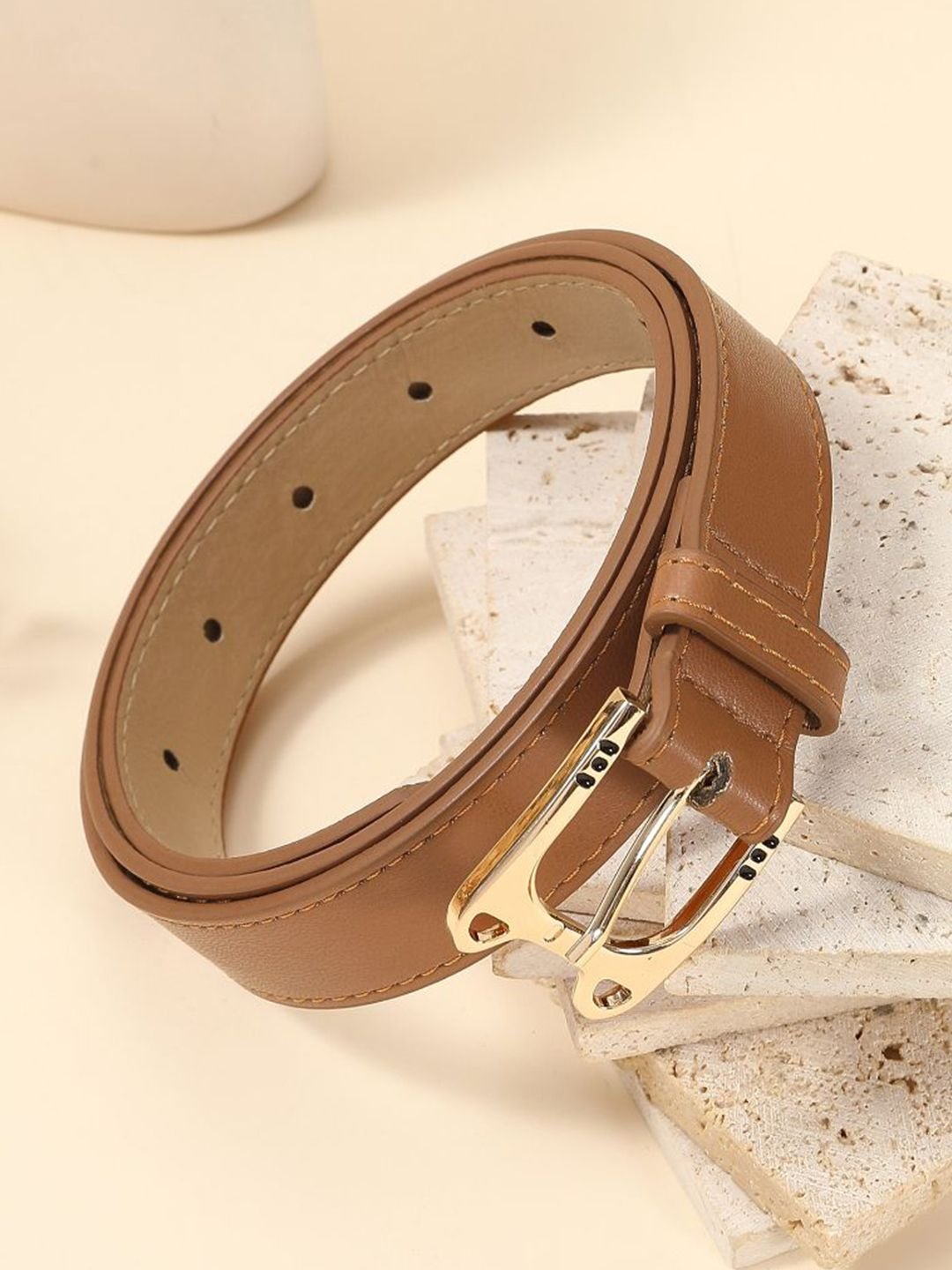 SALTY Women Cognac Saddle Vegan Leather Belt - Image 2