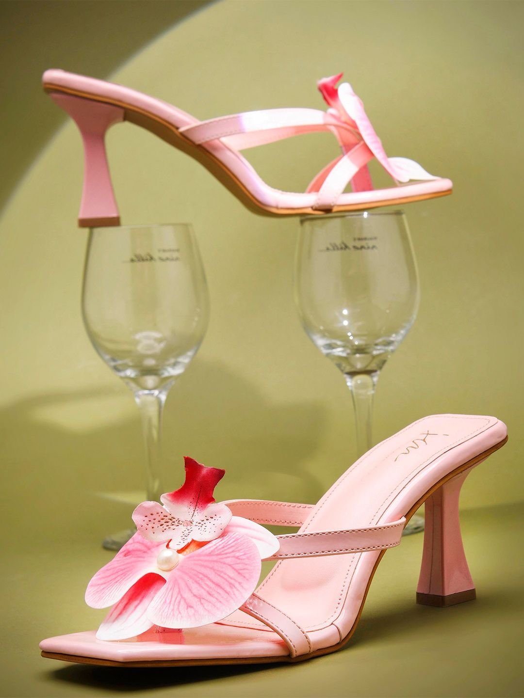Embellished Kitten Heel Sandals with Flower and Pearls Detail