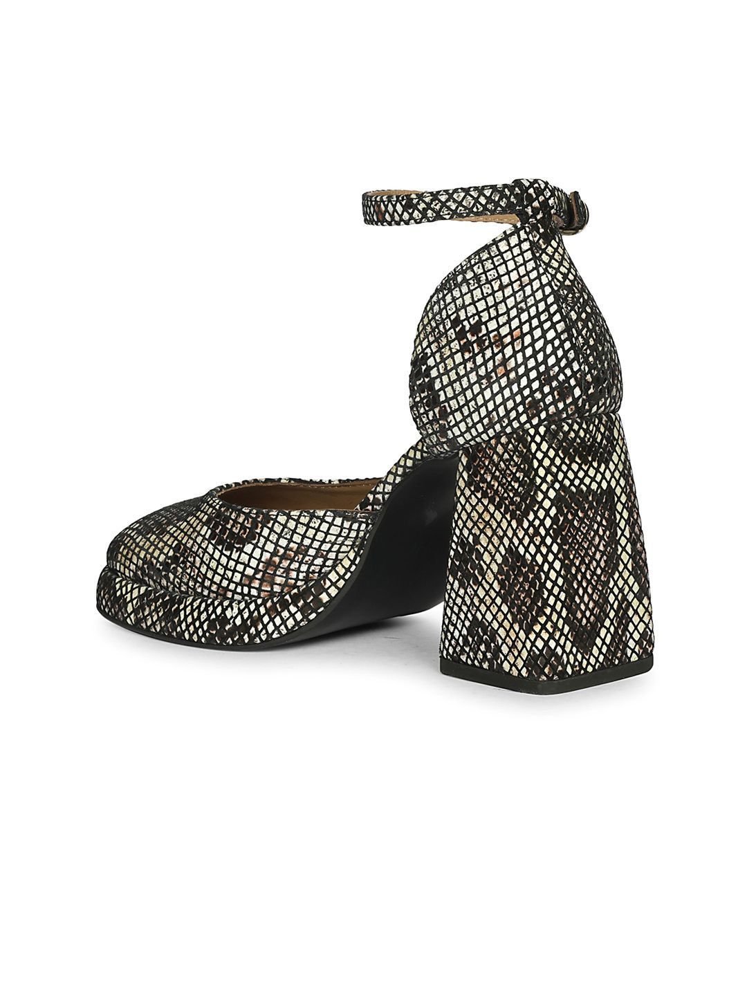 Womens Brown and White Snake Print Leather Heels - Image 3