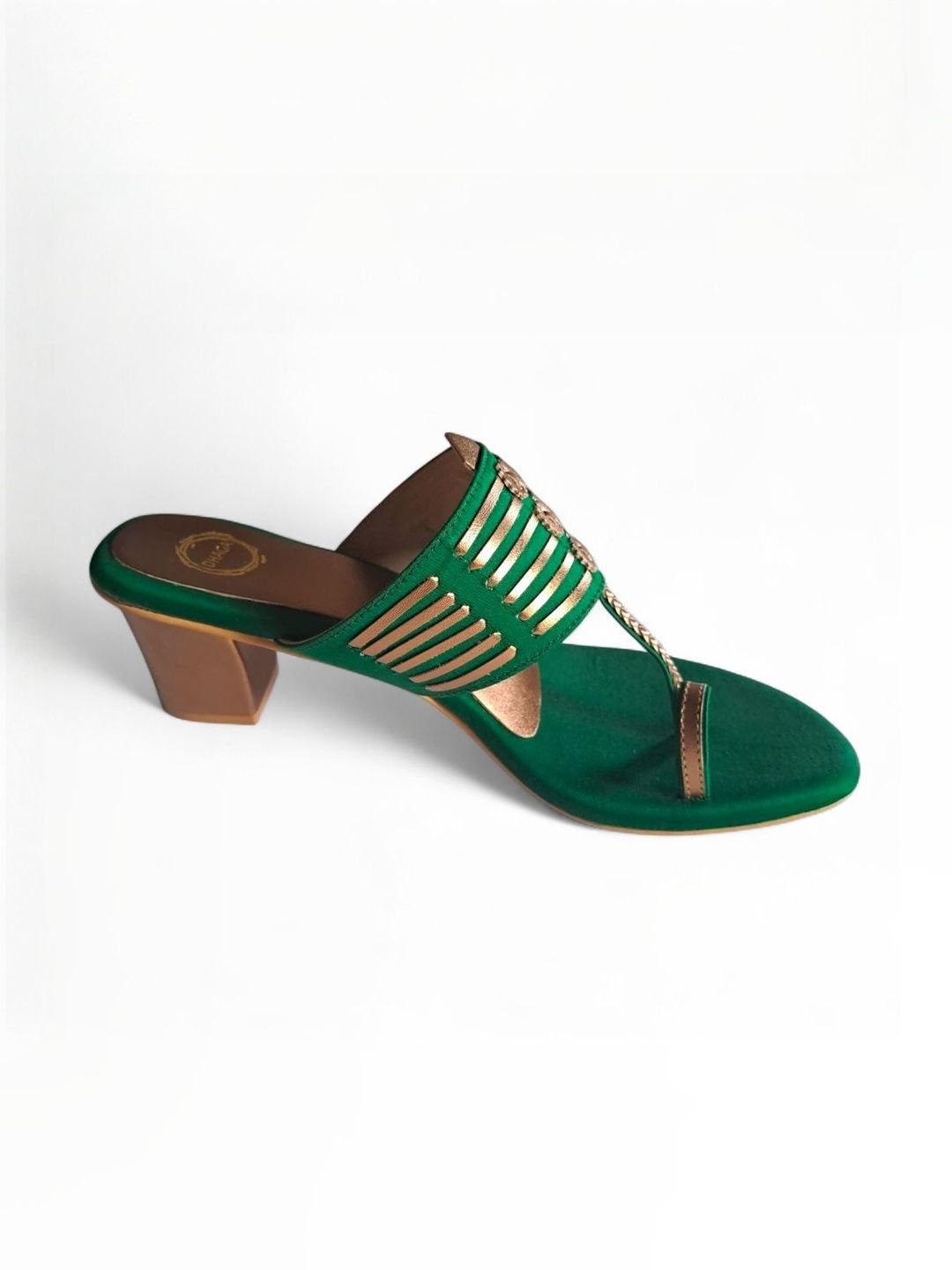 Green and Antique Gold Block Heel Kolhapuri - Image 2