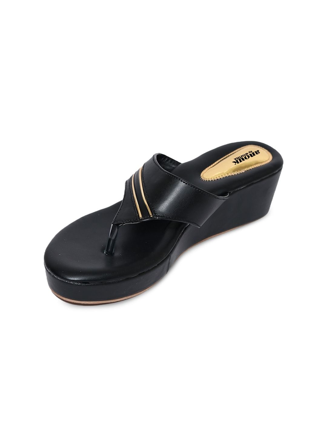 Anouk Black And Gold-Toned Striped Wedge Heels - Image 3