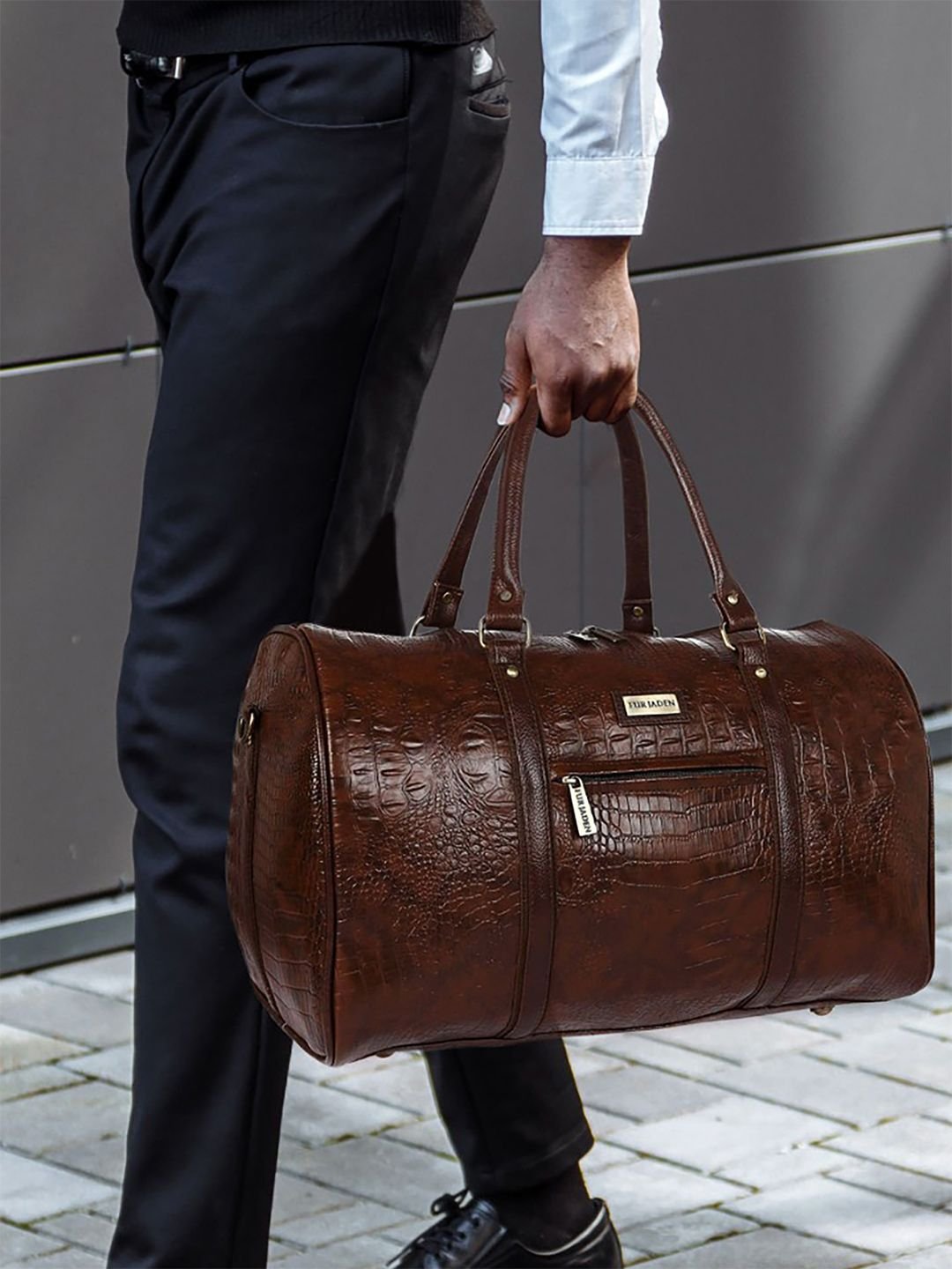 FUR JADEN Unisex Brown Textured Duffel Bag