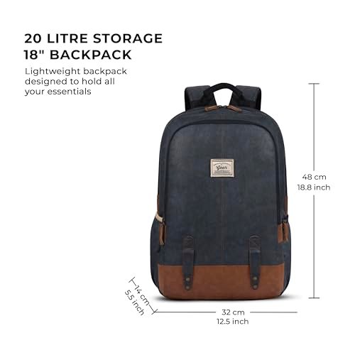 Gear Classic 18"/20L Faux Leather Water Resistant Anti Theft Laptop Bag | Office Backpack | Travel Backpack | Casual Backpack for Men/Women (Navy - Tan) - Image 2