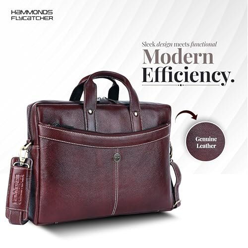 HAMMONDS FLYCATCHER Genuine Leather Office Bag for Men, 15.6 Inch Professional Brown Laptop Bag for Men, Adjustable Strap & Multi Compartments, 1 Year Warranty - Office, Travel, Daily Use - Image 2