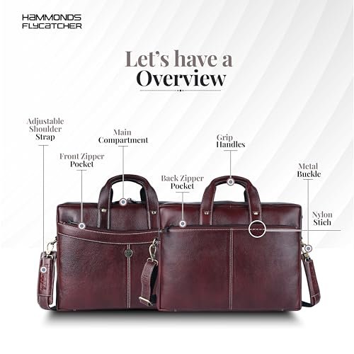 HAMMONDS FLYCATCHER Genuine Leather Office Bag for Men, 15.6 Inch Professional Brown Laptop Bag for Men, Adjustable Strap & Multi Compartments, 1 Year Warranty - Office, Travel, Daily Use - Image 3