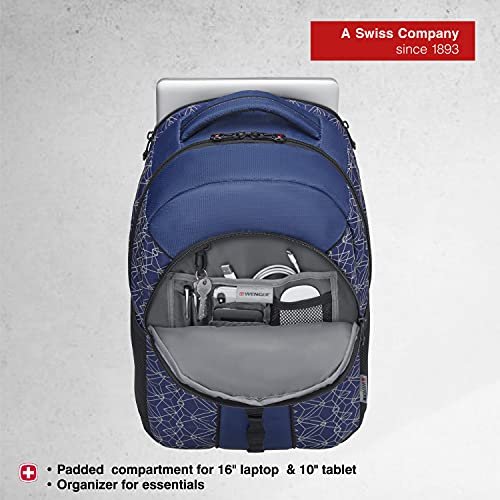 WENGER BTS Sun 14/16 Inch Laptop Backpack, 10 Inch Tablet Pocket in Navy Geo Print in Blie (27 litres)-Blend of Style & Function, Swiss Designed, 612036 - Image 4