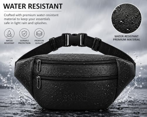 Fortune Central Waist Bag for Men – Stylish,Premium PU Leather, Belt Bag, Adjustable Strap Passport Bag, Waterproof. (Black) - Image 3