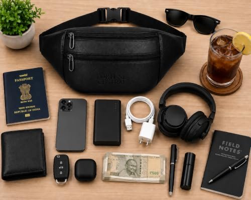 Fortune Central Waist Bag for Men – Stylish,Premium PU Leather, Belt Bag, Adjustable Strap Passport Bag, Waterproof. (Black) - Image 4
