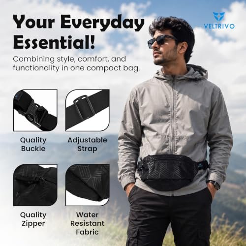 Crossbody Waist Bag for Woman & Fanny Bag for Men | Cross Bag for Women & Fanny Bag for Women | Trekking Bag -Multi-Way Carry | Water-Resistant Fabric | Anti-Theft Pocket-Black - Image 2
