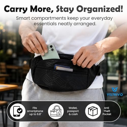Crossbody Waist Bag for Woman & Fanny Bag for Men | Cross Bag for Women & Fanny Bag for Women | Trekking Bag -Multi-Way Carry | Water-Resistant Fabric | Anti-Theft Pocket-Black - Image 3